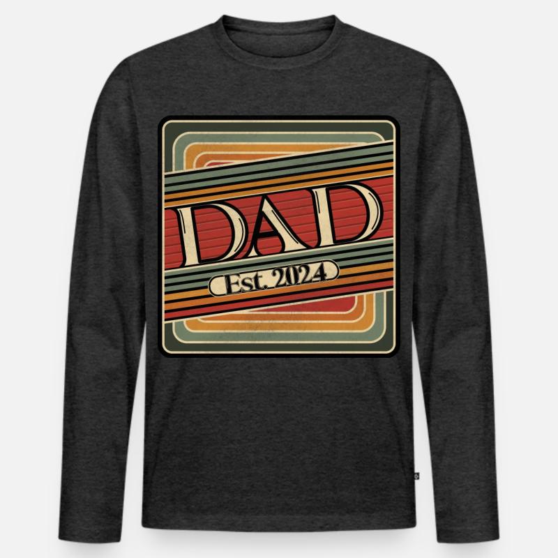 Dad Est. 2024 Retro Design - Männer Premium Bio Langarmshirt - Anthrazit meliert