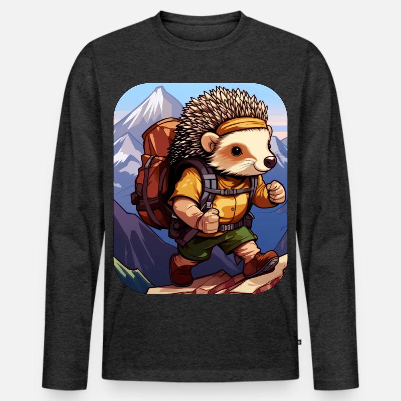 IgelWandern / Bergsteiger Igel - Männer Premium Bio Langarmshirt - Anthrazit meliert