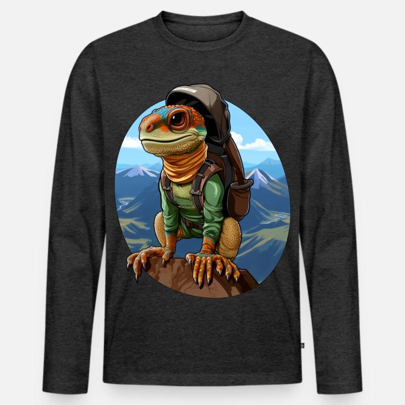 Eidechsen Bergsteiger / Wandern Eidechse - Männer Premium Bio Langarmshirt - Anthrazit meliert