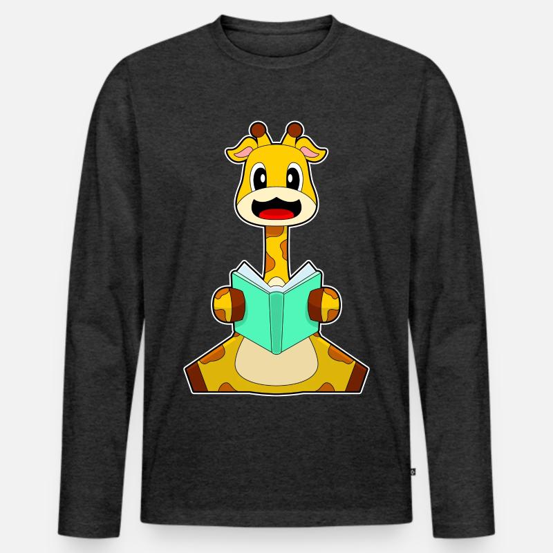 Giraffe Nerd Buch - Männer Premium Bio Langarmshirt - Anthrazit meliert