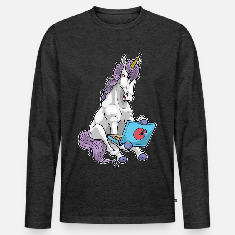 Einhorn Pizza - Männer Premium Bio Langarmshirt - Anthrazit meliert
