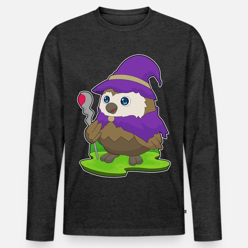 Eule Halloween Hexe - Männer Premium Bio Langarmshirt - Anthrazit meliert