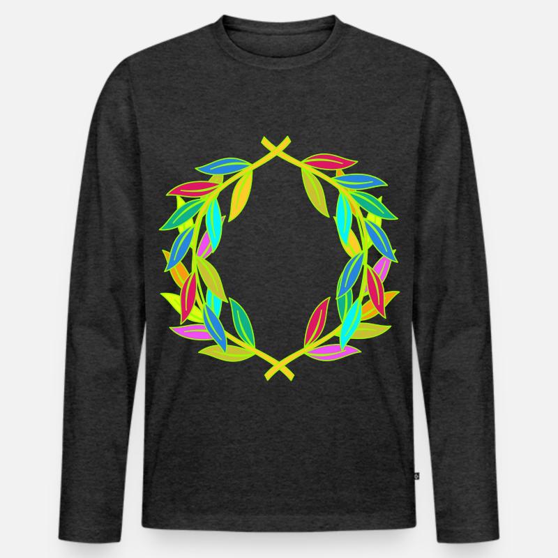 Regenbogen Lorbeerkranz Lorbeer - Männer Premium Bio Langarmshirt - Anthrazit meliert