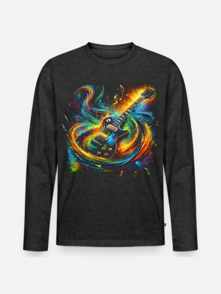 Farbenfroher Gitarrenausdruck - Männer Premium Bio Langarmshirt - Anthrazit meliert