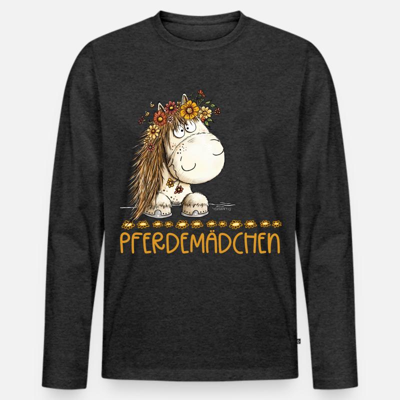 Pferdemädchen Spruch Mit Süßem Pferd - Männer Premium Bio Langarmshirt - Anthrazit meliert