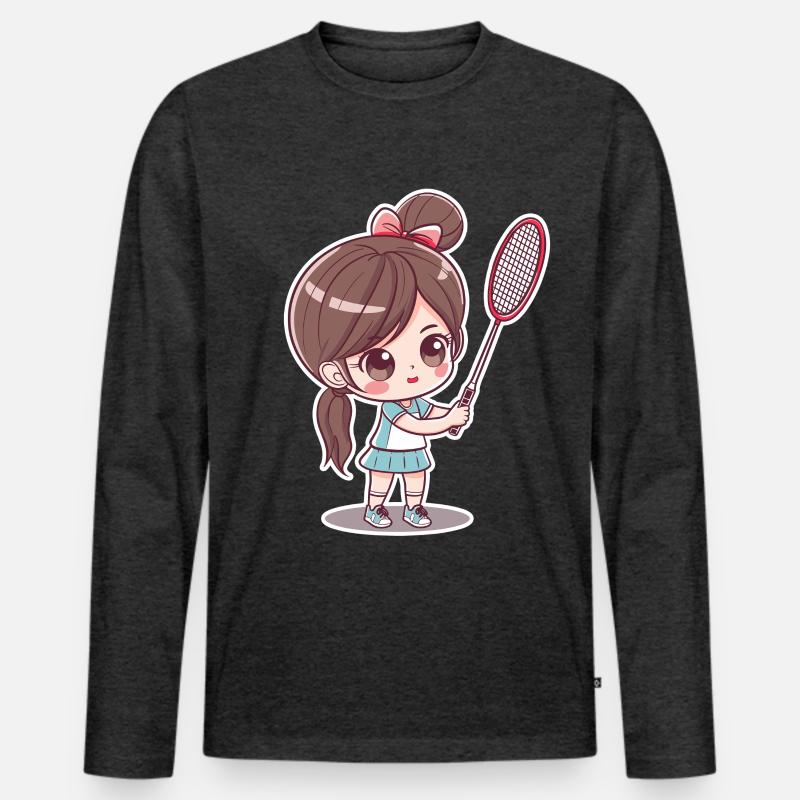 Badmintonspielerin Comic - Männer Premium Bio Langarmshirt - Anthrazit meliert
