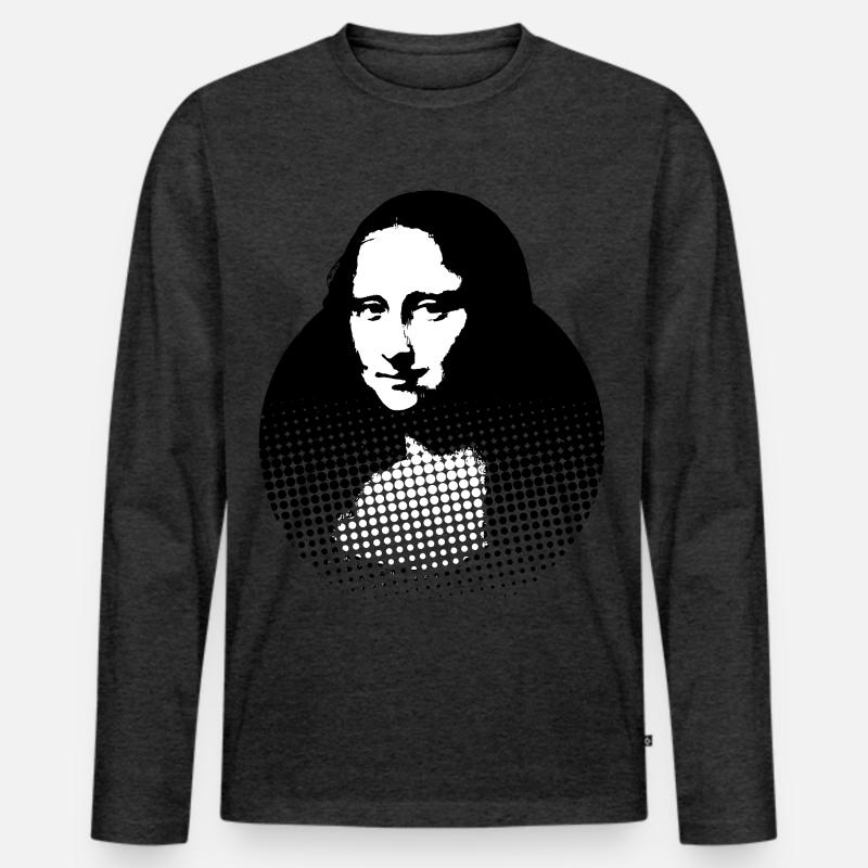 Mona Lisa, Leonardo da Vinci - Männer Premium Bio Langarmshirt - Anthrazit meliert