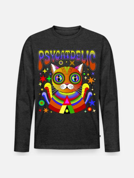 PSYCATDELIC - Men's Premium Organic Long Sleeve Shirt - heather anthracite