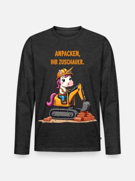 Einhorn Baggermeister - Männer Premium Bio Langarmshirt - Anthrazit meliert