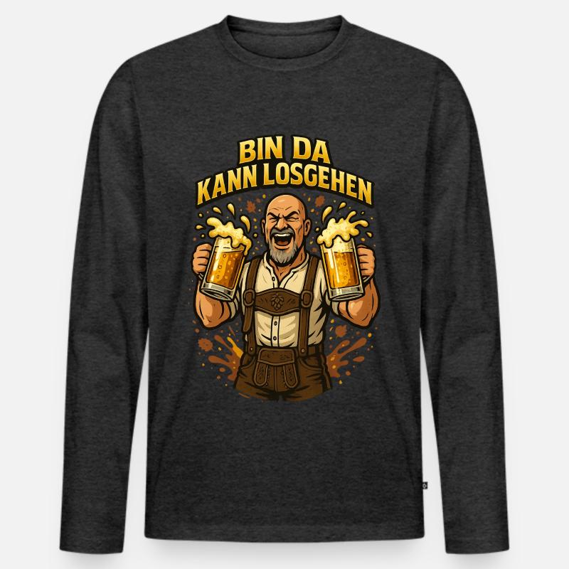 Bier Bierkrug Bierflasche Bierzelt Biergarten - Männer Premium Bio Langarmshirt - Anthrazit meliert