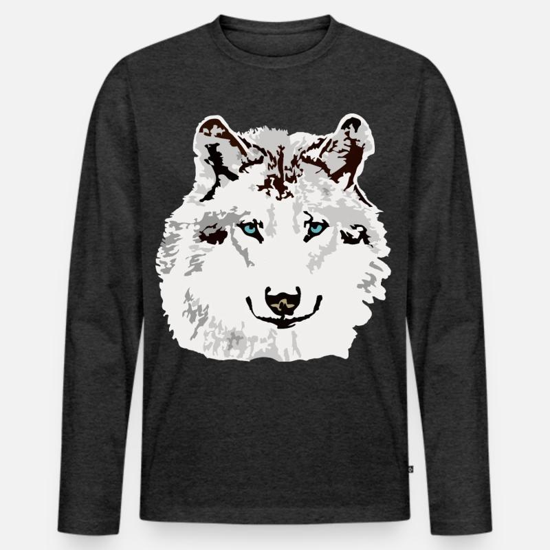 Weisser Wolf blaue Augen - Männer Premium Bio Langarmshirt - Anthrazit meliert