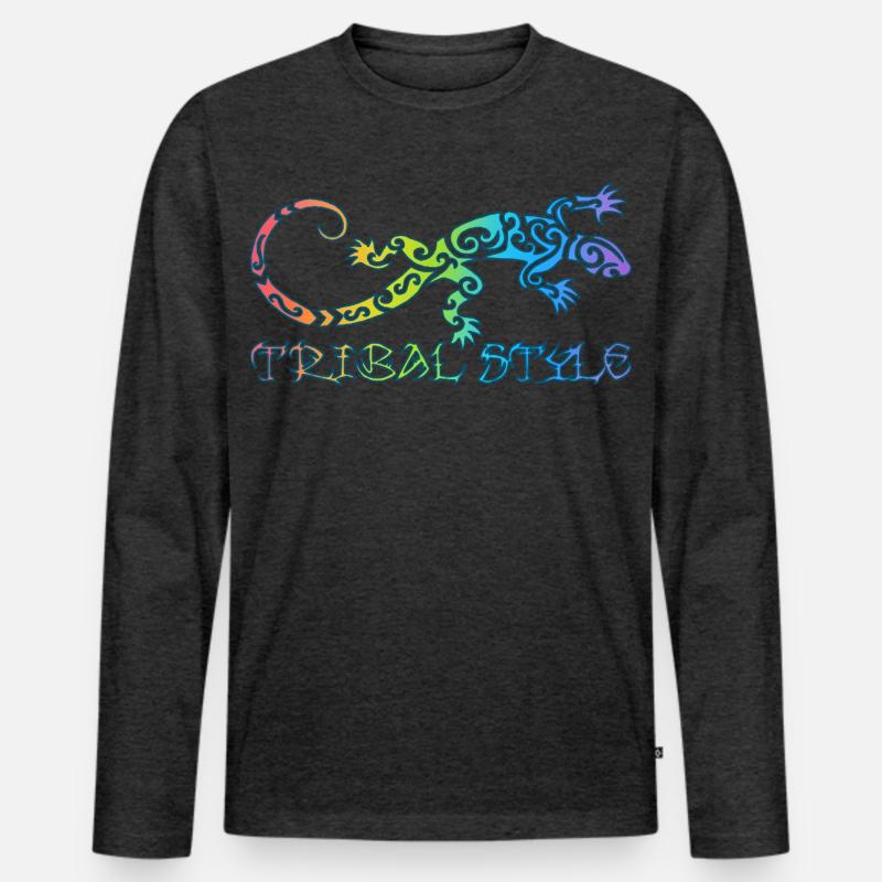 Polynesische Regenbogen-Eidechse - Männer Premium Bio Langarmshirt - Anthrazit meliert