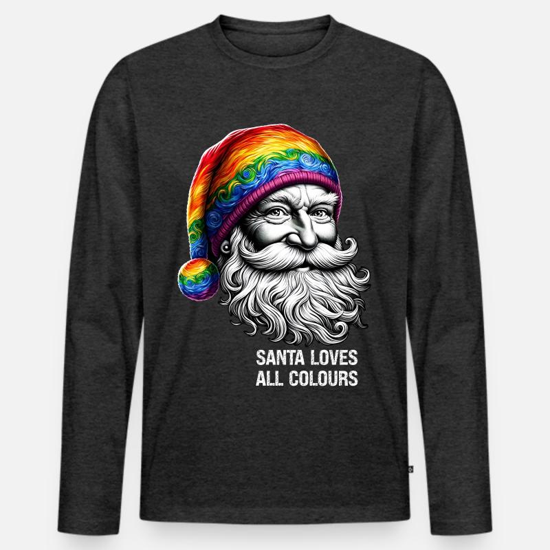 Lebendiger Weihnachtsmann mit Regenbogenhut - Männer Premium Bio Langarmshirt - Anthrazit meliert