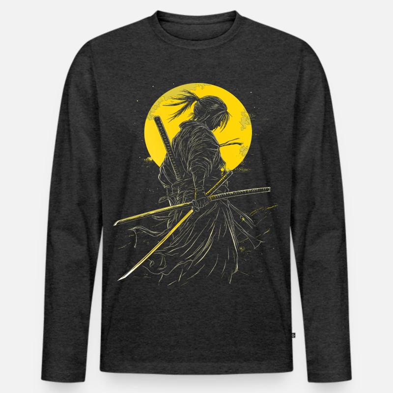 Samurai anime - Männer Premium Bio Langarmshirt - Anthrazit meliert