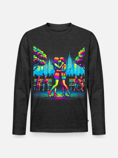 Neonliebe in der Stadtparkszene - Männer Premium Bio Langarmshirt - Anthrazit meliert