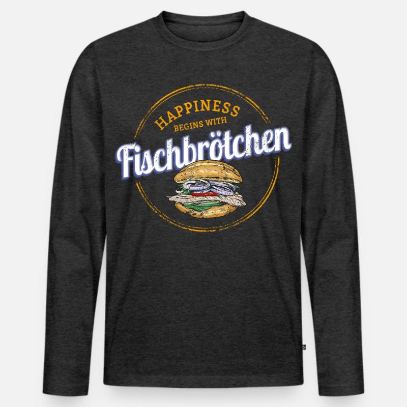Fischbrötchen mit Matjes oder Bismarckhering - Männer Premium Bio Langarmshirt - Anthrazit meliert