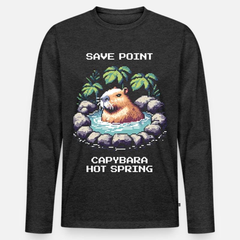 Speicherpunkt: Capybara-Onsen | Entspannung - Männer Premium Bio Langarmshirt - Anthrazit meliert