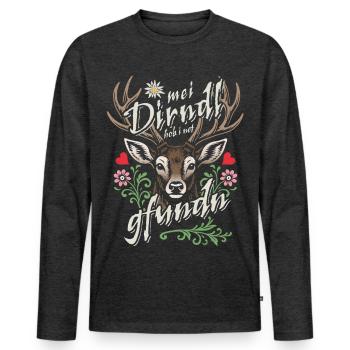 Mei Dirndl hob i net gfundn, Dirndl Ersatz, Tracht - Männer Premium Bio Langarmshirt - Anthrazit meliert - Vorne - Nico (187cm)