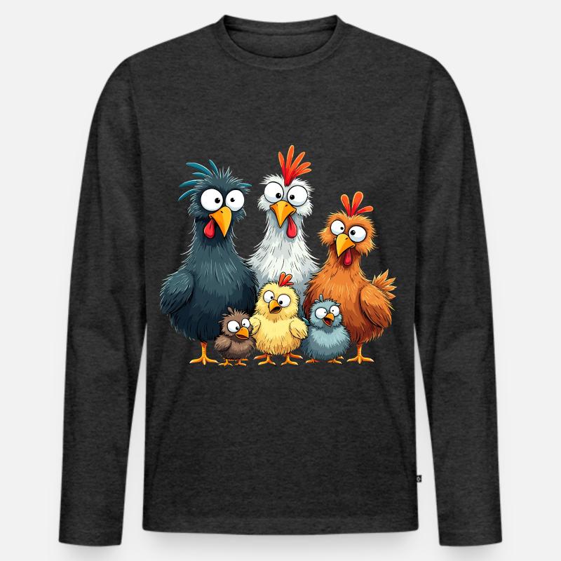 Bunte Hühnergruppe Comedy Design - Männer Premium Bio Langarmshirt - Anthrazit meliert