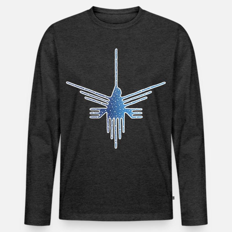 Nazca-Vogel auf Sternenhintergrund - Männer Premium Bio Langarmshirt - Anthrazit meliert