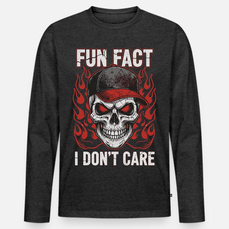 Skull mit Baseball Cap und Feuerdesign - Männer Premium Bio Langarmshirt - Anthrazit meliert