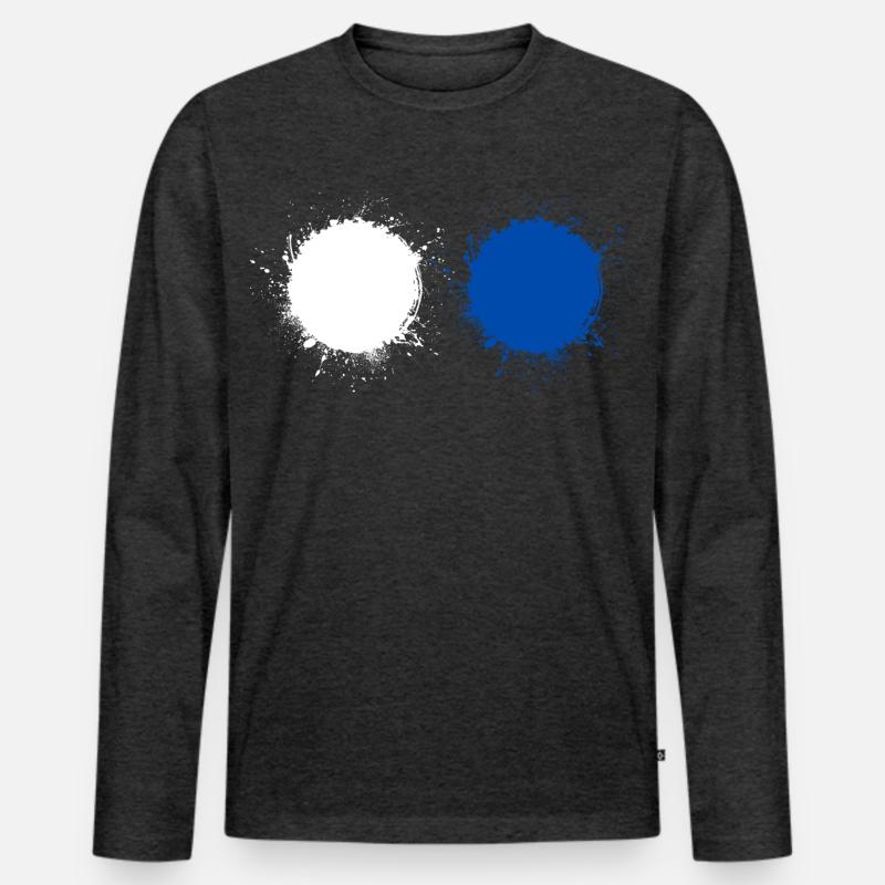 Weiß Blau - Männer Premium Bio Langarmshirt - Anthrazit meliert