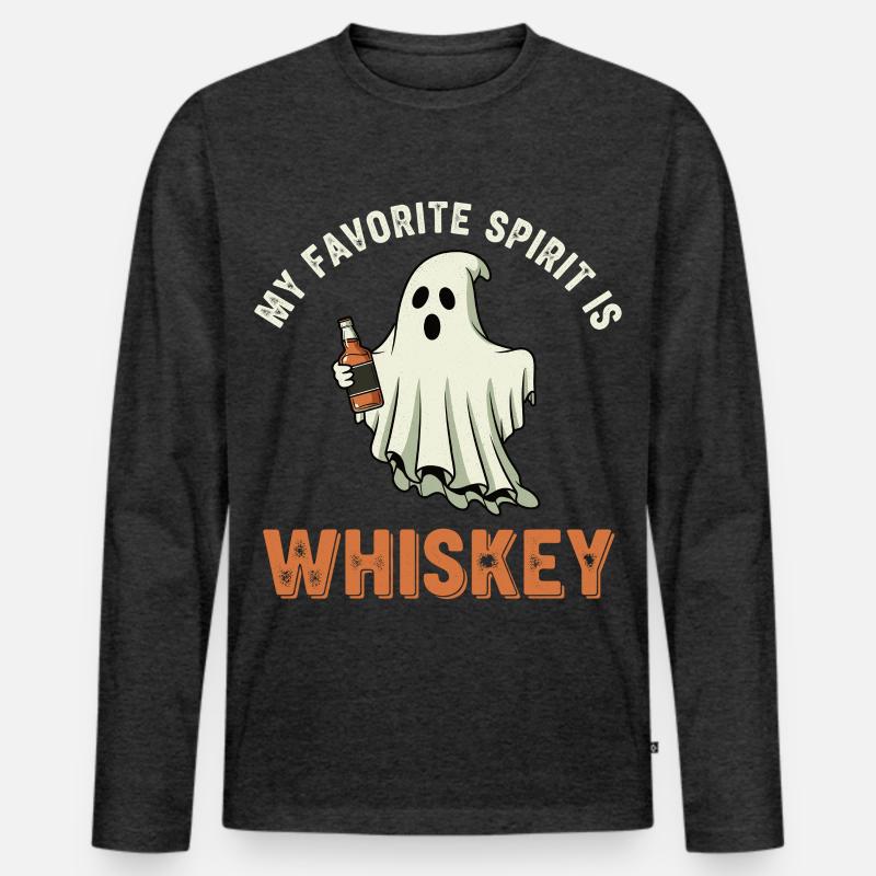 Geist mit Whiskey Flasche - Männer Premium Bio Langarmshirt - Anthrazit meliert