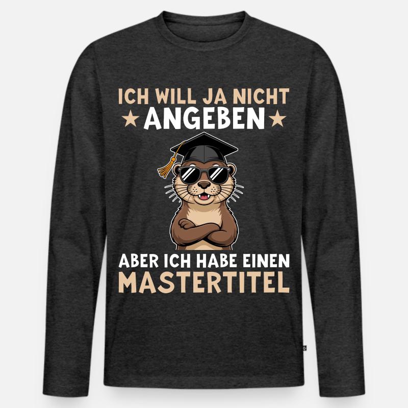 Masterabschluss - Otter mit Mastertitel - Männer Premium Bio Langarmshirt - Anthrazit meliert