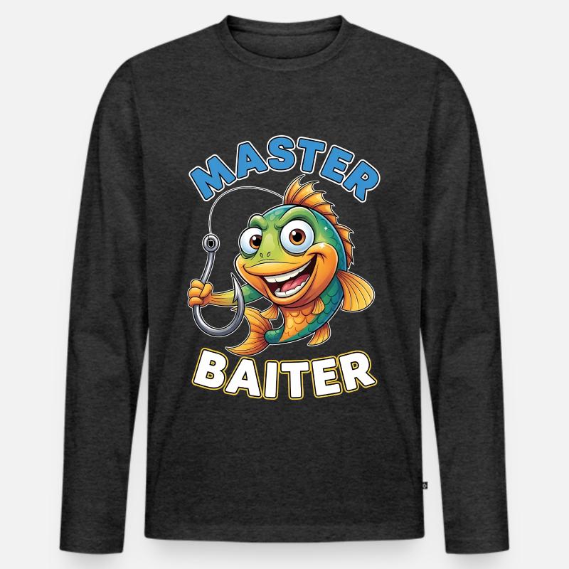 Master Baiter – Lustiger Angler Spruch - Männer Premium Bio Langarmshirt - Anthrazit meliert