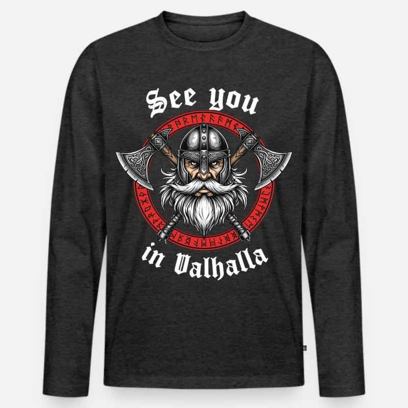 Valhalla Vikinger Krieger - Männer Premium Bio Langarmshirt - Anthrazit meliert