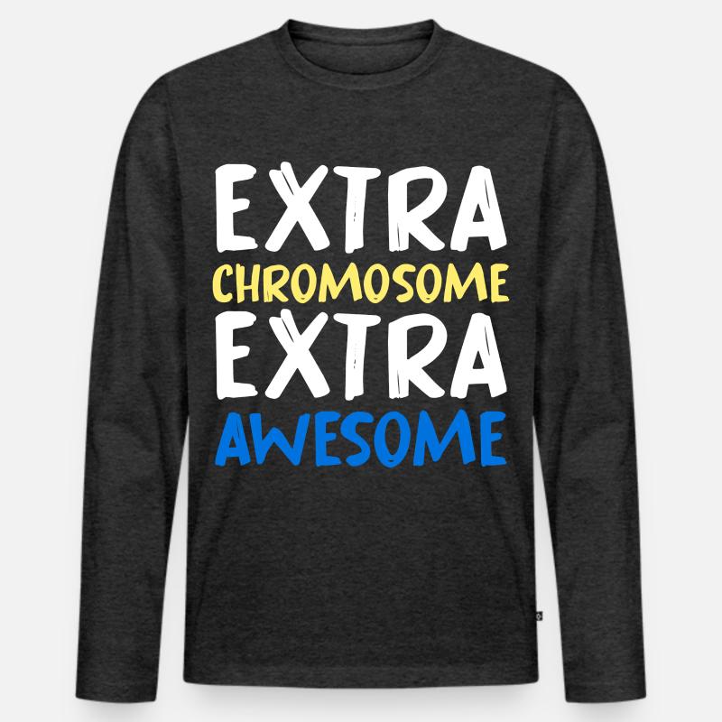 Extra Chromosome Extra Awesome - Männer Premium Bio Langarmshirt - Anthrazit meliert