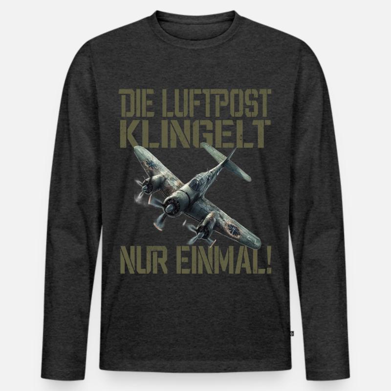 Die Luftpost Klingelt Nur Einmal Flugzeug - Männer Premium Bio Langarmshirt - Anthrazit meliert