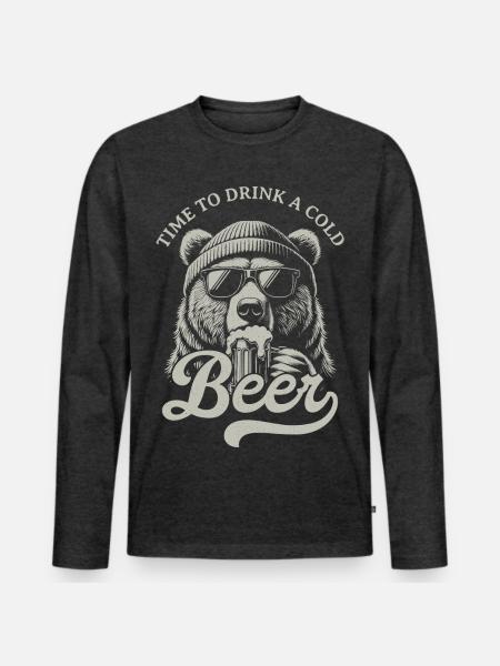 Bierzeit Bär mit Sonnenbrille - Männer Premium Bio Langarmshirt - Anthrazit meliert