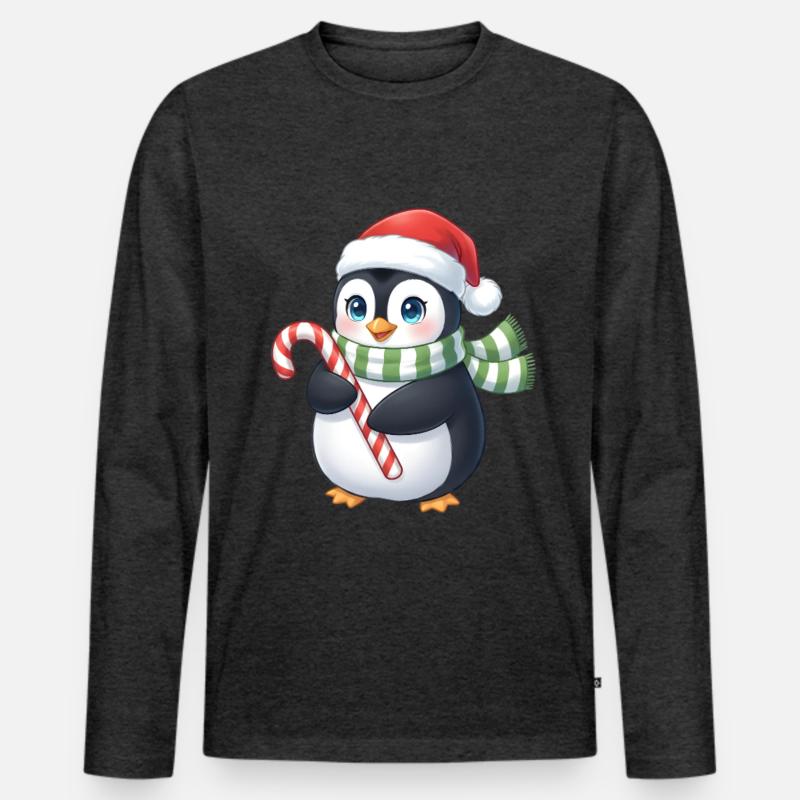 Weihnachtspinguin - eine tolle Geschenkidee - Männer Premium Bio Langarmshirt - Anthrazit meliert