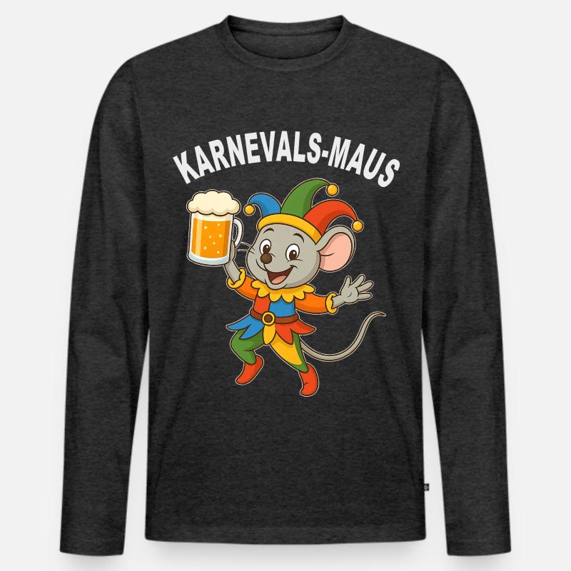 Karnevalsmaus mit Bierkrug - Männer Premium Bio Langarmshirt - Anthrazit meliert