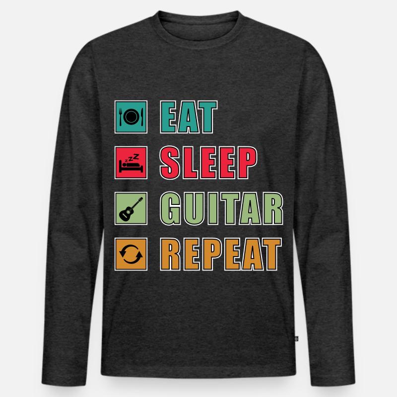 Eat Sleep Guitar Repeat - Männer Premium Bio Langarmshirt - Anthrazit meliert