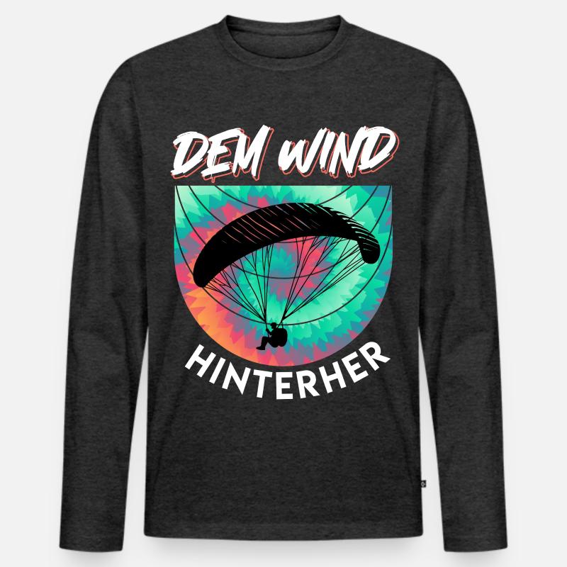 Gleitschirmflieger DEM WIND HINTERHER Lustig - Männer Premium Bio Langarmshirt - Anthrazit meliert