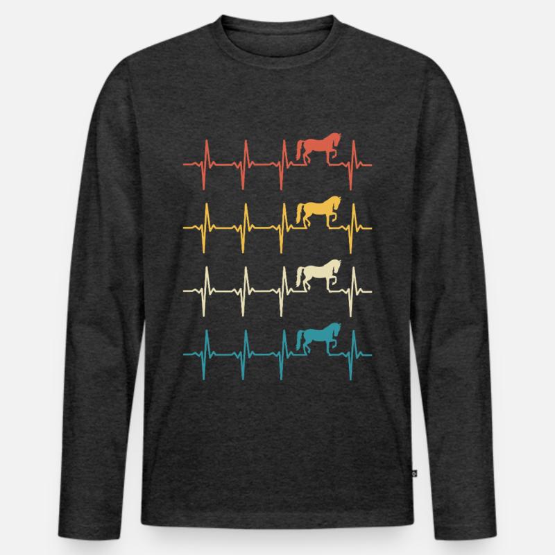 Retro Pferd Herzschlagpferd - Männer Premium Bio Langarmshirt - Anthrazit meliert