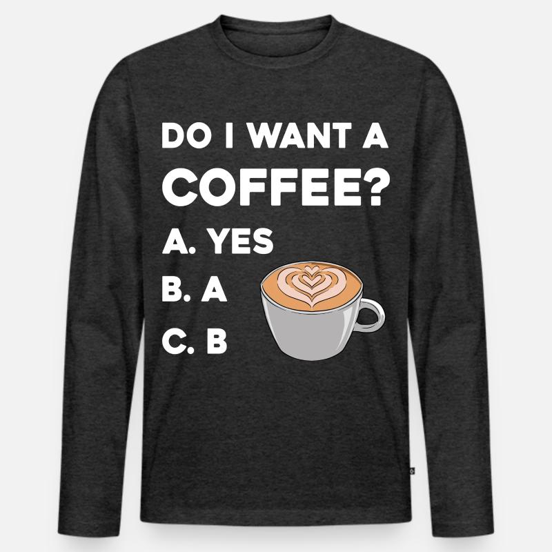Kaffeefrage Latteherz - Männer Premium Bio Langarmshirt - Anthrazit meliert