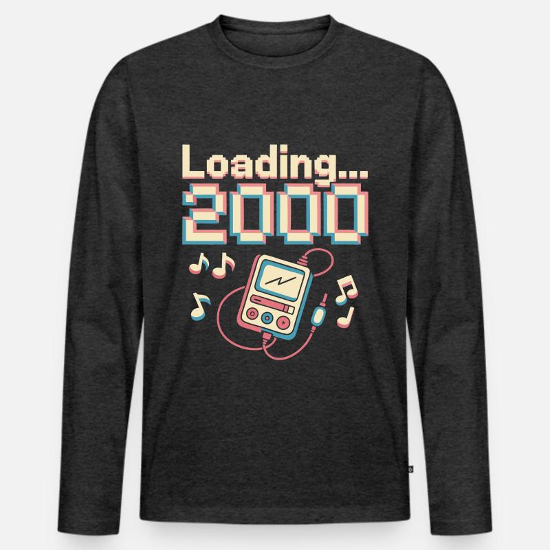Y2K Pixel Design – Loading 2000 - Männer Premium Bio Langarmshirt - Anthrazit meliert