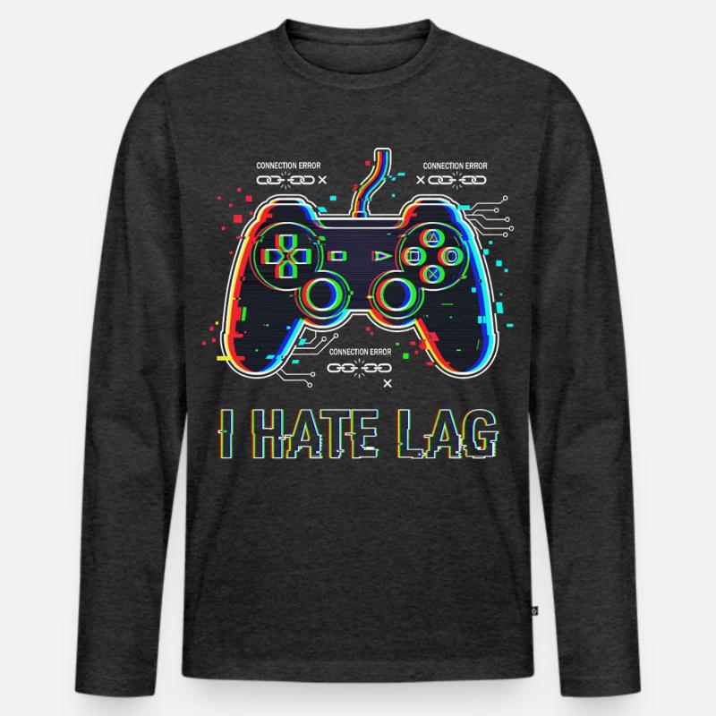 I Hate Lag Glitch - Männer Premium Bio Langarmshirt - Anthrazit meliert