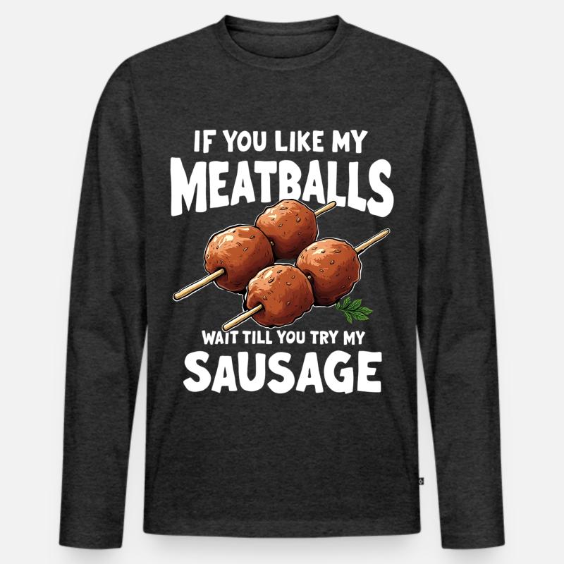 Fleischbällchen Spießwitz Spruch - Männer Premium Bio Langarmshirt - Anthrazit meliert