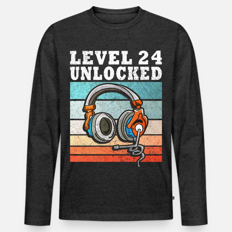 Level 24 Unlocked Kopfhörer - Männer Premium Bio Langarmshirt - Anthrazit meliert