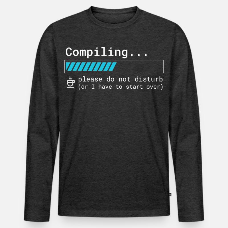Lustiges Programmierer T-Shirt - Compiling Please  - Männer Premium Bio Langarmshirt - Anthrazit meliert