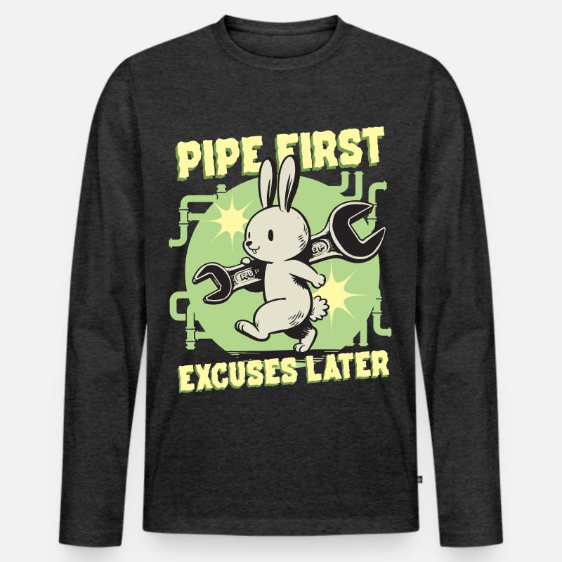 Rohrleger Rohrleitungsbauer Pipe First - Männer Premium Bio Langarmshirt - Anthrazit meliert