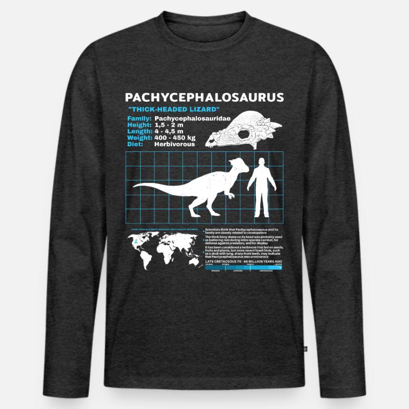 Pachycephalosaurus Fact Sheet - Männer Premium Bio Langarmshirt - Anthrazit meliert