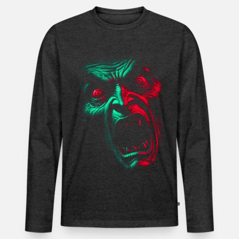 Split Face Horror GrünRot - Männer Premium Bio Langarmshirt - Anthrazit meliert