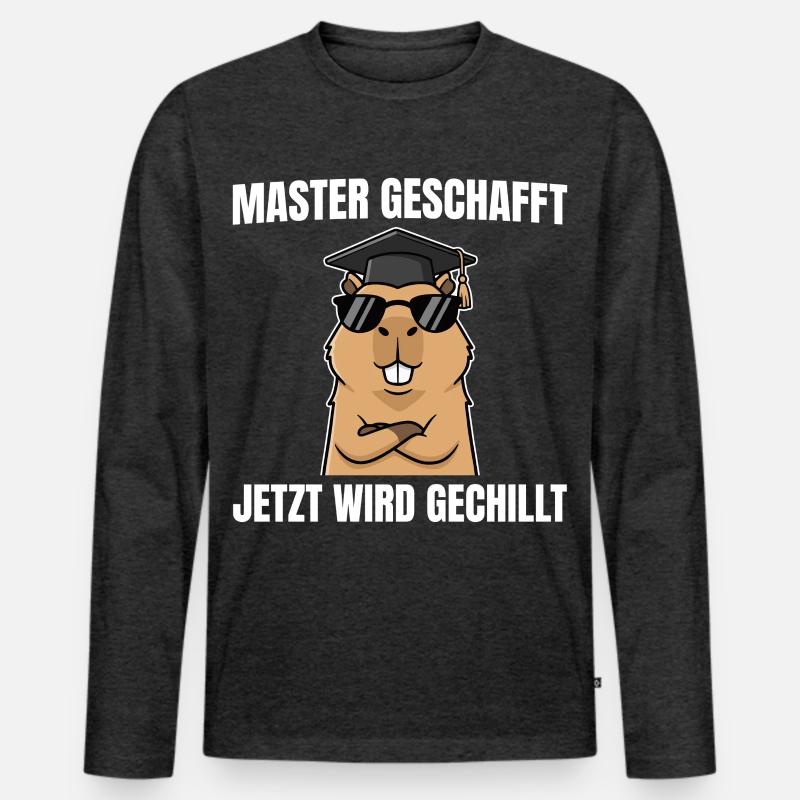Master geschafft Capybara Bestandene Masterprüfung - Männer Premium Bio Langarmshirt - Anthrazit meliert
