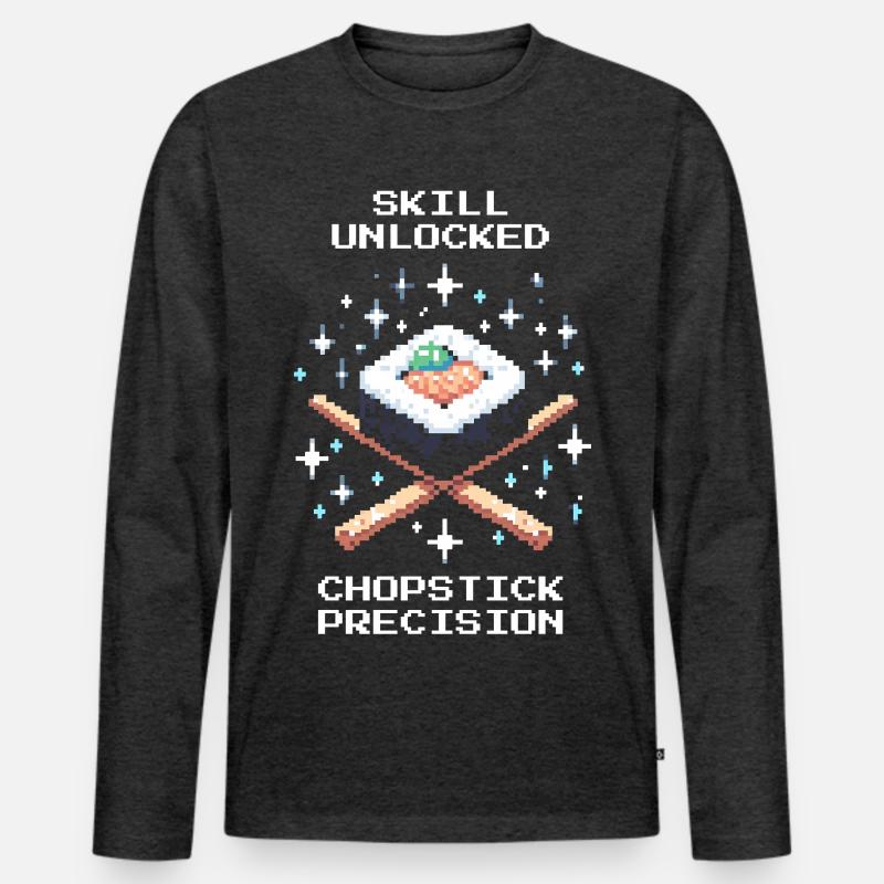 Skill freigeschaltet | Stäbchen Präzision - Männer Premium Bio Langarmshirt - Anthrazit meliert