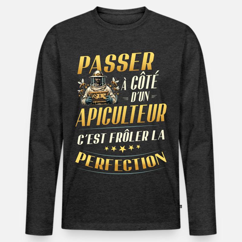Imkergeschenk Nahe der Perfektion - Männer Premium Bio Langarmshirt - Anthrazit meliert